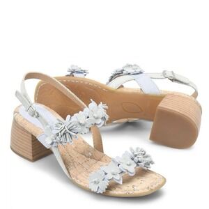 BORN  Blue SPRING Flower Leather   Cork Strap Sandal Heels New With Tags